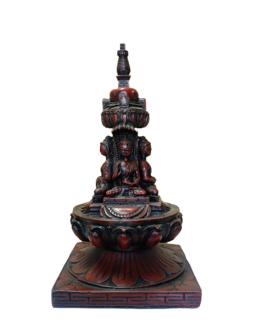 Big Resin Red Buddhist Stupa Or Chaitya With 4 Buddha 9 Inches