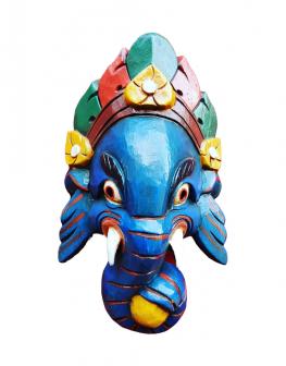 Wooden Ganesh Mask Blue 9 Inches