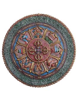 Wall Hanging Double Bajra And Asthamangal Mandala Fiber And Wood 23 Inch