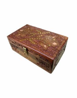 Wooden Jewellery Box 12x8 Inch With Mirror And Brass Carving