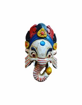 Wooden Nepali Ganesh Mask 9 Inch White