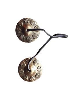 Nepali Folk Musical Instrument Jhyali Cymbals Or Jhyamta Smallest 2 Inches With Auspicious Carvings