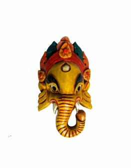 Wooden Ganesh Mask Yellow 9 Inch Nepali Ganesha