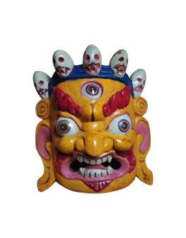 Wooden Nepali Mahankal Bhairab Mask 8 Inch Bhairav Mask Yellow