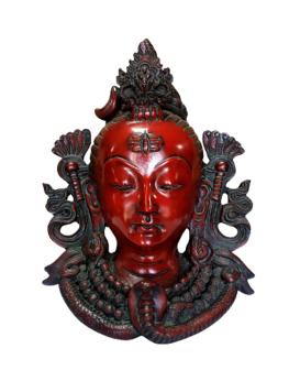 Resin Shiva Mahadev Head Mask Wall Mounted 10 Inches Wall Decor Reddish Black Color