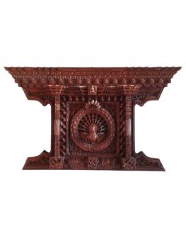 Big Wooden Peacock Window Fully Carved Brown 40x25 Inch
