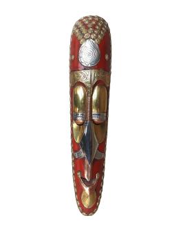 Wooden Long Face Old Man Somalian Mask Red Metal 20x4 Inch Nepal