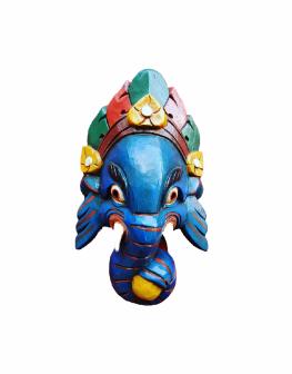 Wooden Ganesh Mask Blue 9 Inches