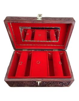 Rectangle Wooden Jewellery Box With Carvings 10x6 Inches