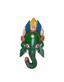 Wooden Ganesh Mask Green 9 Inch Nepali Ganesha