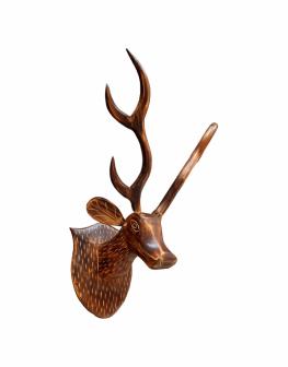 Wooden Deer Head Statue Wall Hanging Decor With Horns 22x16x10 Inch