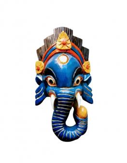 Wooden Ganesh Head Mask Blue 9 Inches