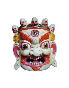 Wooden Nepali Mahakal Bhairab Mask 8 Inch Bhairav Mask White