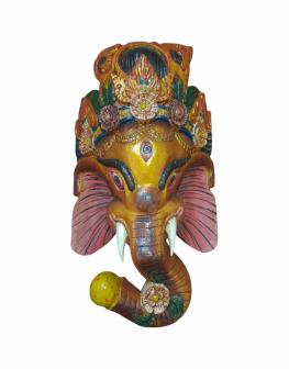 Wooden Nepali Ganesh Mask 20x11 Inch Golden