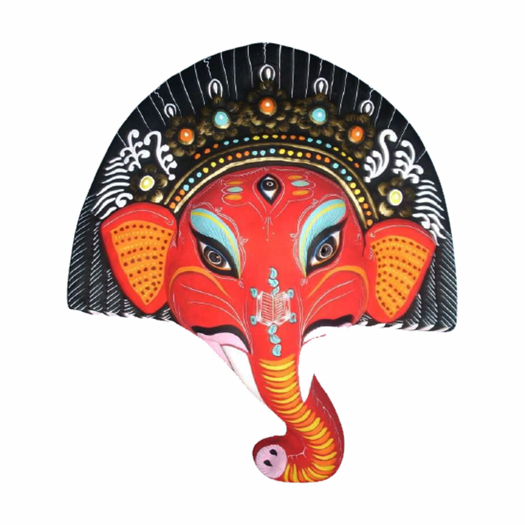 Red Ganesh Wall Hanging Paper And Clay Mask 12 Inch | Nepali Clay Art