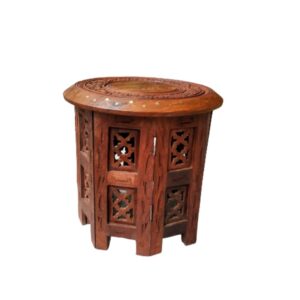 Wooden 12 Inch Carved Round Table Foldable