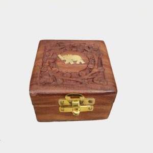 Wooden Square Box 3x3 Inch With Elephant Design In Nepal