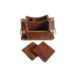 Buy Online In Nepal Wooden Tea Coaster With Card & Pen Holder