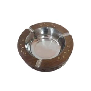 Round Wooden Ashtray 6 Inch With Carvings