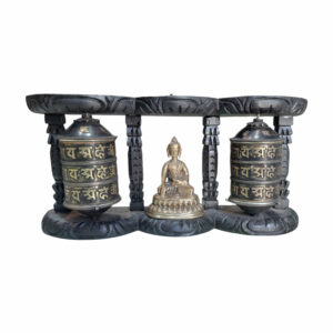Wooden Prayer Wheel With Buddha Big 13x6.5 Inch Nepal