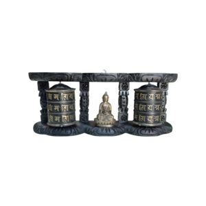 Wooden Buddha Prayer Wheel Black (13x5.5 inches) Small | Handmade in Nepal