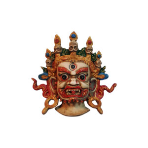 Traditional Bhairab Wall Hanging Antique White Bhairav Mahankaal Mask from Nepal (7x9 Inch)
