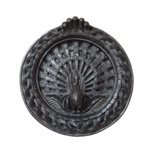 Traditional Mayur Jhyal 14 Inch Round Black Fiber Peacock Window Hanging मयूर झ्याल