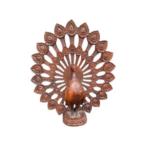 Dancing Peacock Wall Decor Brown Fiber Statue with Spreading Feathers 17x15 Inch