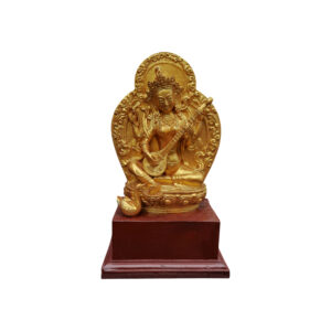 Goddess Saraswati Statue 8 Inch Golden Fiber