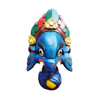 Blue Wooden Ganesh Mask 9 Inches Wall Hanging