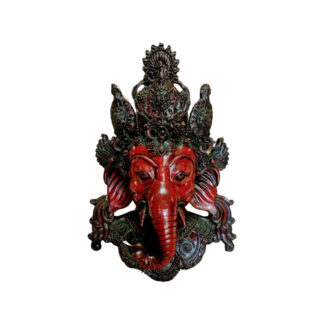 Red Ganesh Mask Resin Wall Hanging - 1 Foot Size - Handcrafted from Nepal