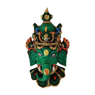 Colorful Green Nepali Ganesh Head Mask 7 Inch Wall Decor