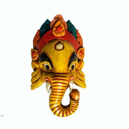 Wooden Yellow Ganesh Mask 9 inches sold by Peacock Handicraft