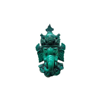 Green Ganesh Head Resin Mask Statue 7 Inch Wall Hanging Decor