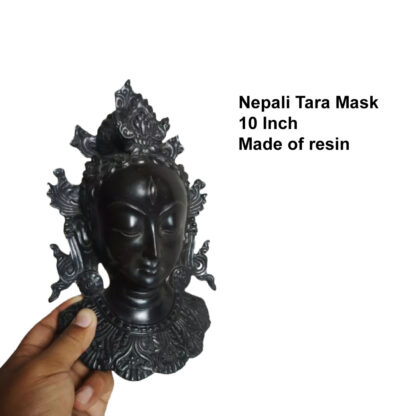 Nepali Tara Mask 10x6 Inch Wall Hanging Decor Green White Tara In Black By Peacock Handicraft Bhaktapur