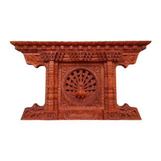 Wooden Peacock Window 19x11 Inch Red