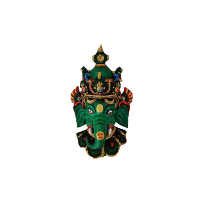 Resin Colorful Green Ganesh Head Mask With Neck 7 Inches