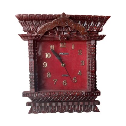 Wooden Handmade Nepali Window Frame Wall Clock Or Watch Red 11x10 Inch Sold By Peacock Handicraft Bhaktapur