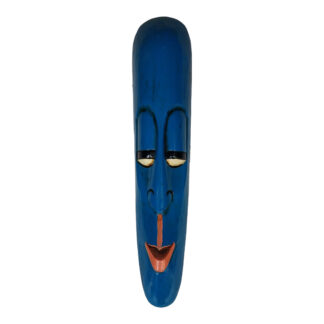 Wooden Long Face Old Man Somalian Mask Blue 20x4 Inch Nepal