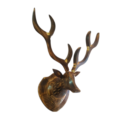 Wooden Wall Hanging Deer Head Statue 18x22x10 Inch Peacock Handicraft