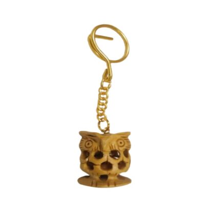Woode Round Owl Keychain Or Keyring 1 Inch
