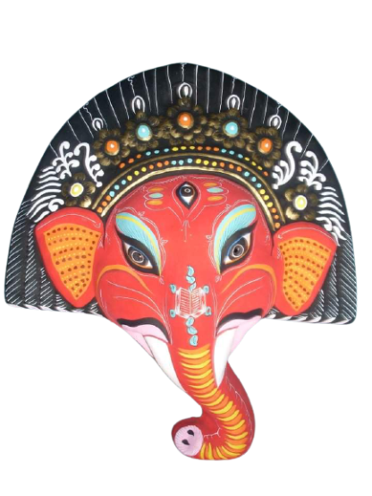 Ganesh Wall Hanging Red Paper And Clay Mask (12)''