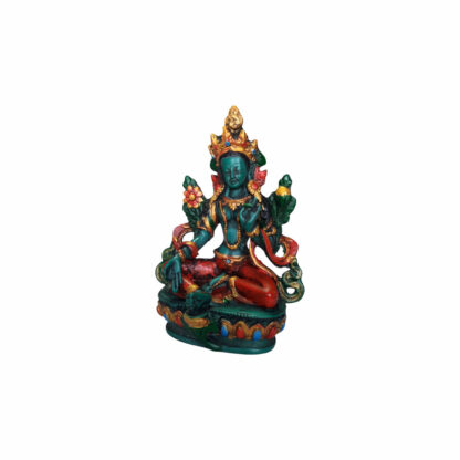 Colorful Green Tara Resin Statue 5 Inches – Unique Buddhist Home Decor Piece