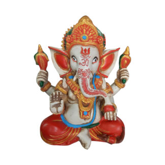 Colorful White Fat Ganesh 8.5 Inch