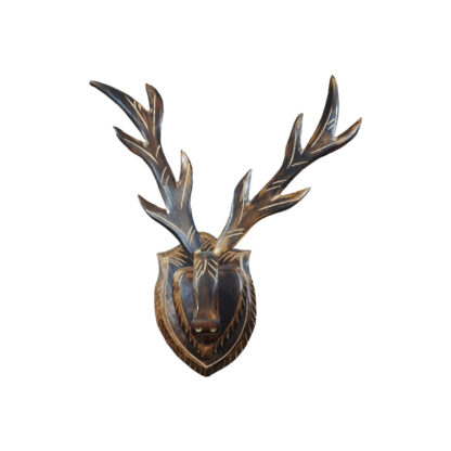 Big Wooden Deer Head Statue 19 x19 x11 Inches