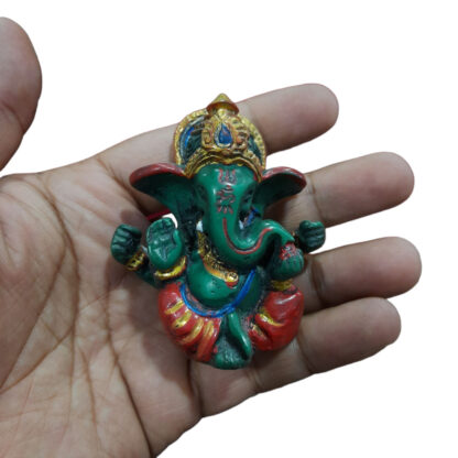 Colorful Ganesh Statue Green Resin 2 Inch In Hand