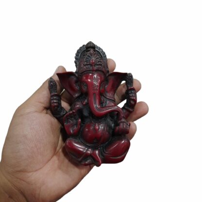 Ganesh Statue Red Resin 3 Inch In Hand