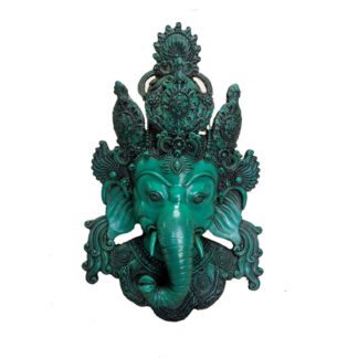 Green Resin Wall Hanging Ganesh Head Mask 12 Inches