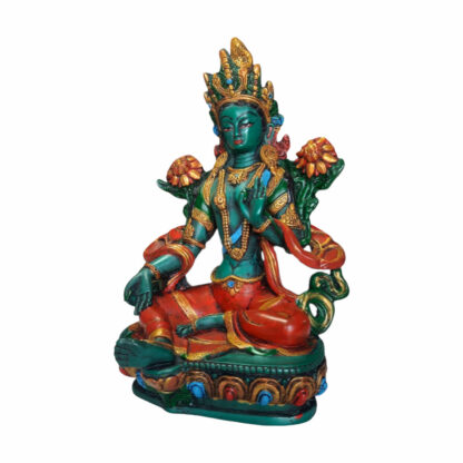 Multicolor Nepali Green Tara Resin Statue 9 Inch