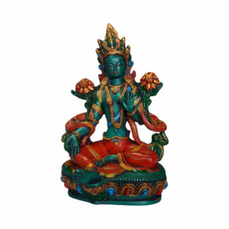 Multicolor Nepali Green Tara Resin Statue 9 Inches